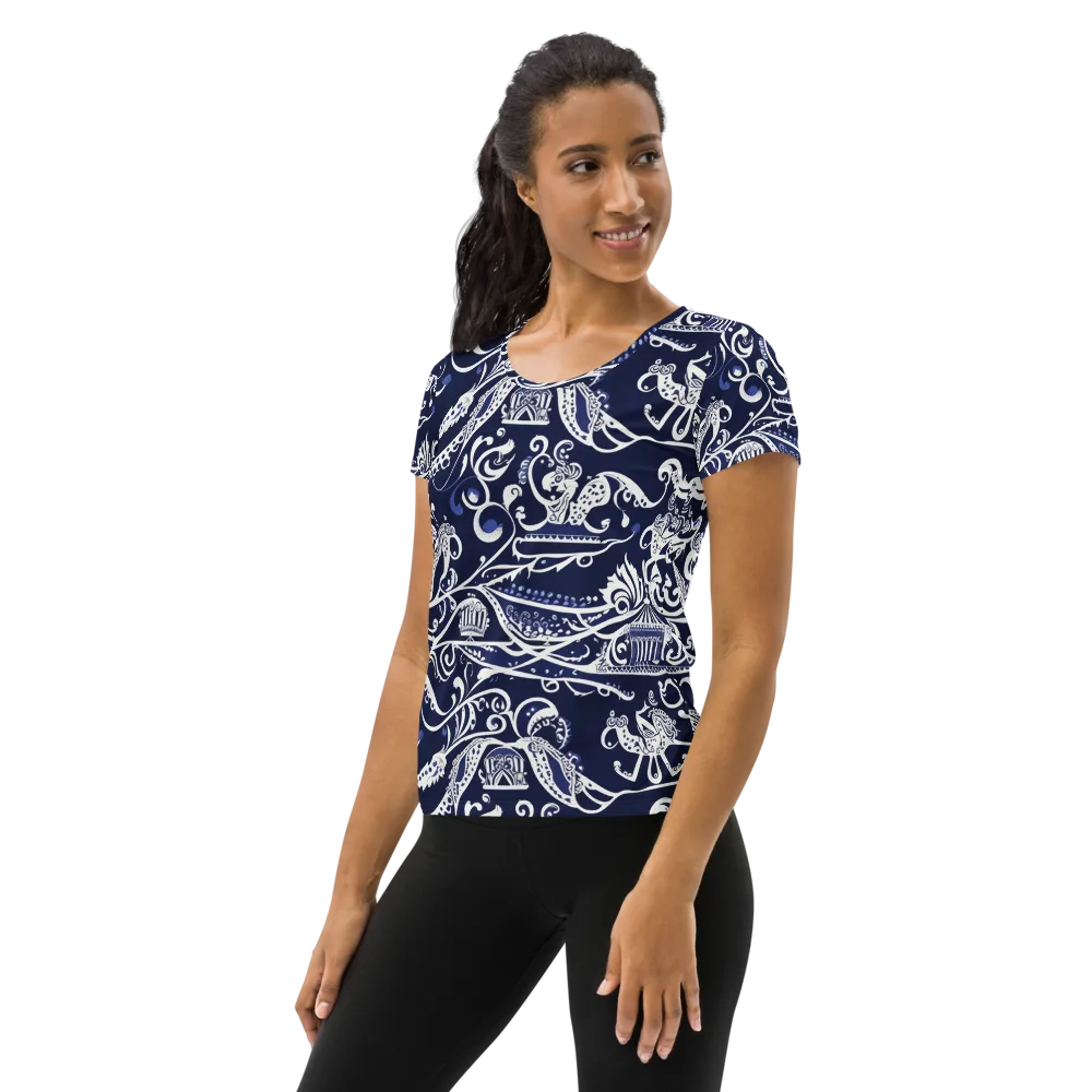 Navy Circus on Women's Athletic T-Shirt — Left