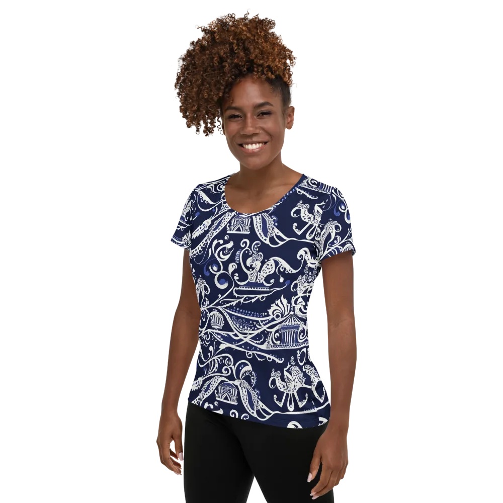 Navy Circus on Women's Athletic T-Shirt — Left