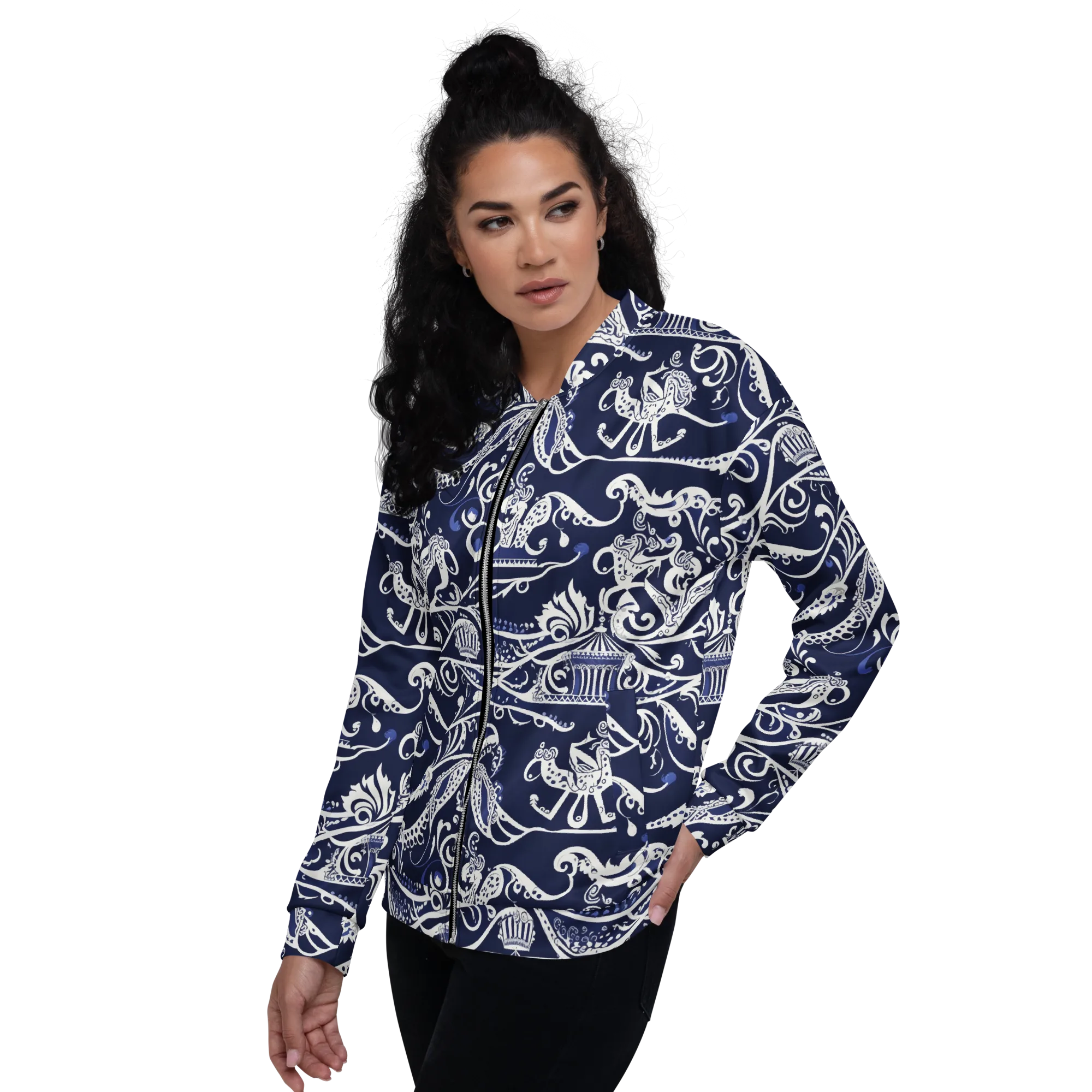 Navy Circus on Bomber Jacket — Left