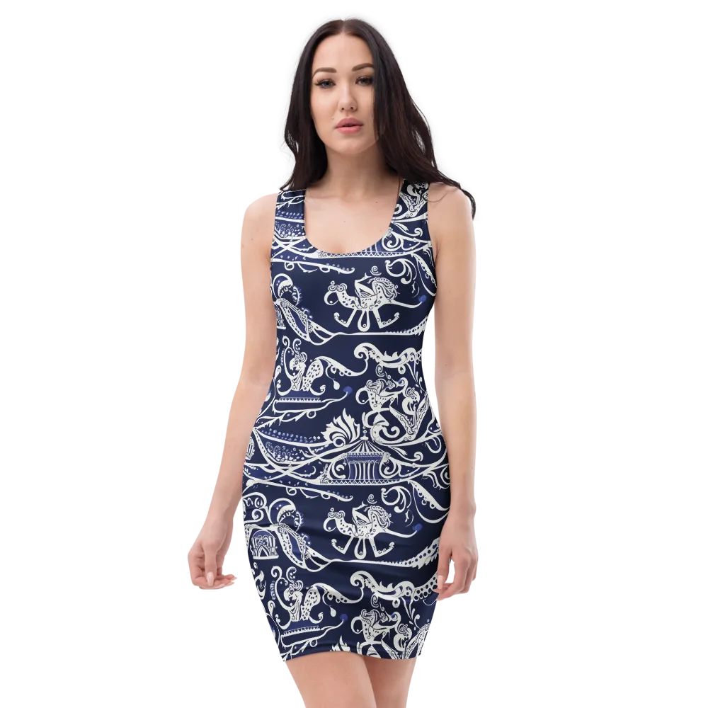 Navy Circus on Bodycon Dress — Front