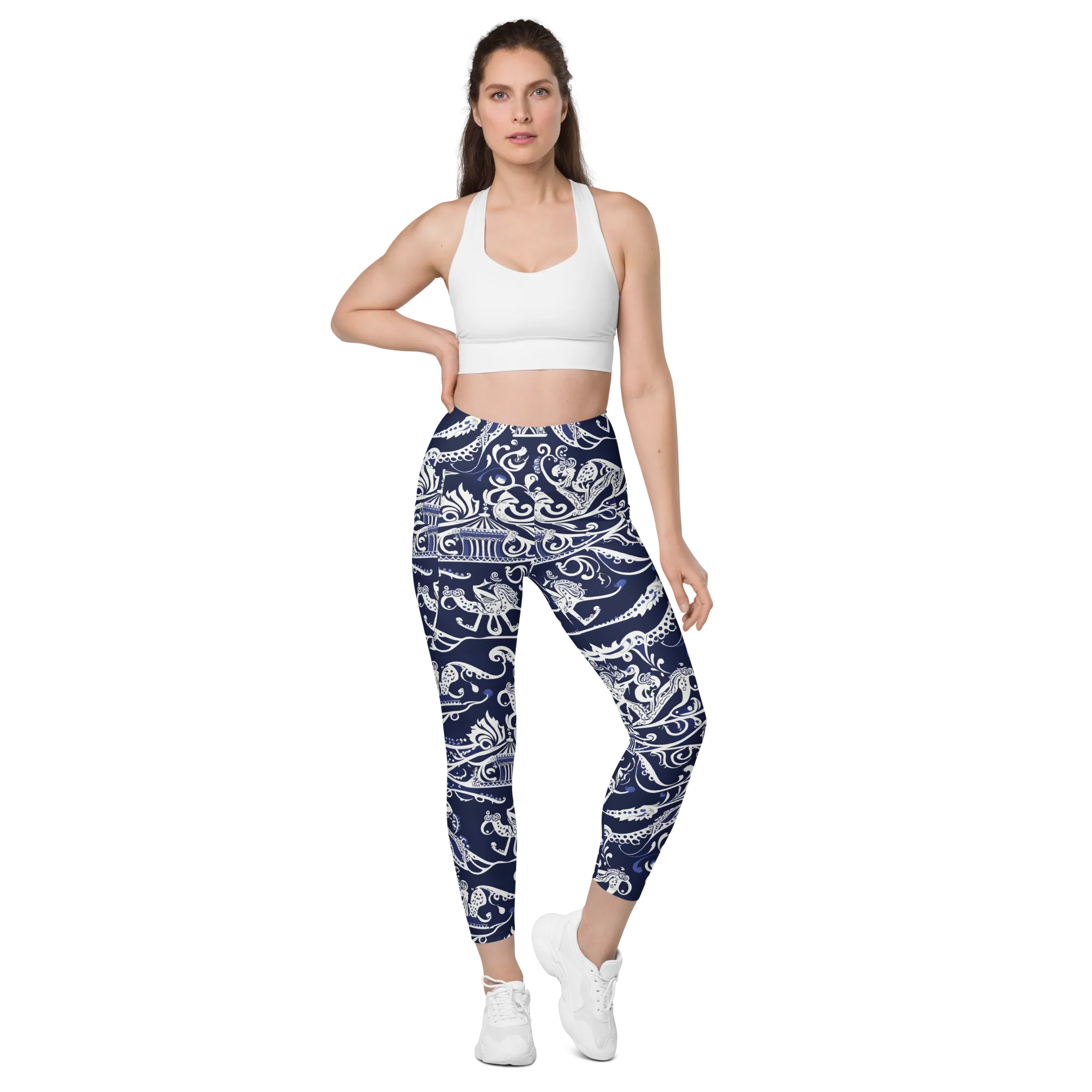 Navy Circus on Leggings with Pockets — Front
