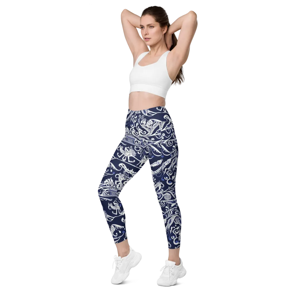Navy Circus on Leggings with Pockets — Left Front