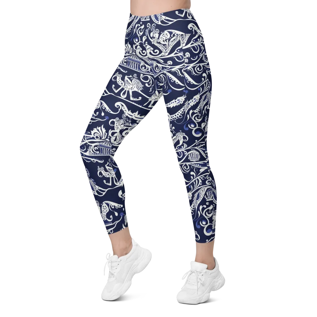 Navy Circus on Leggings with Pockets — Left Front