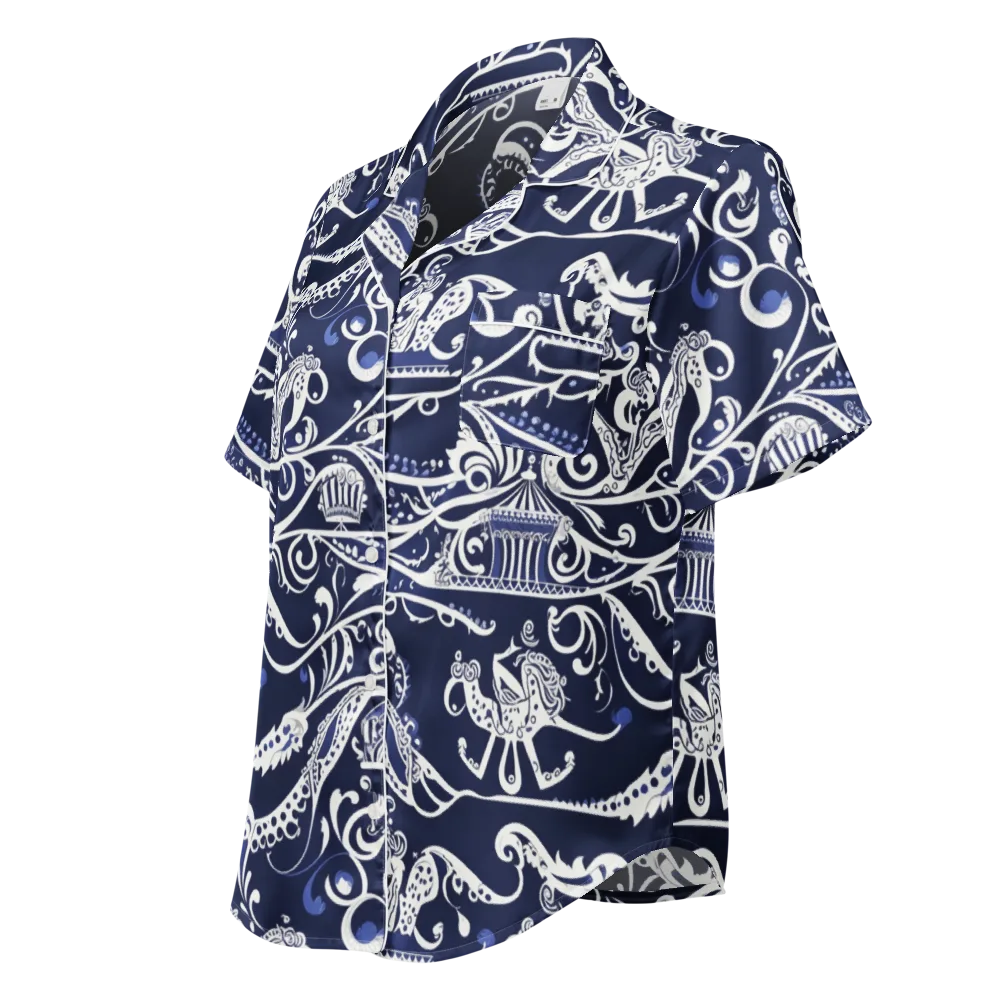 Navy Circus on Women's Short Sleeve Pajama Top — Left Front