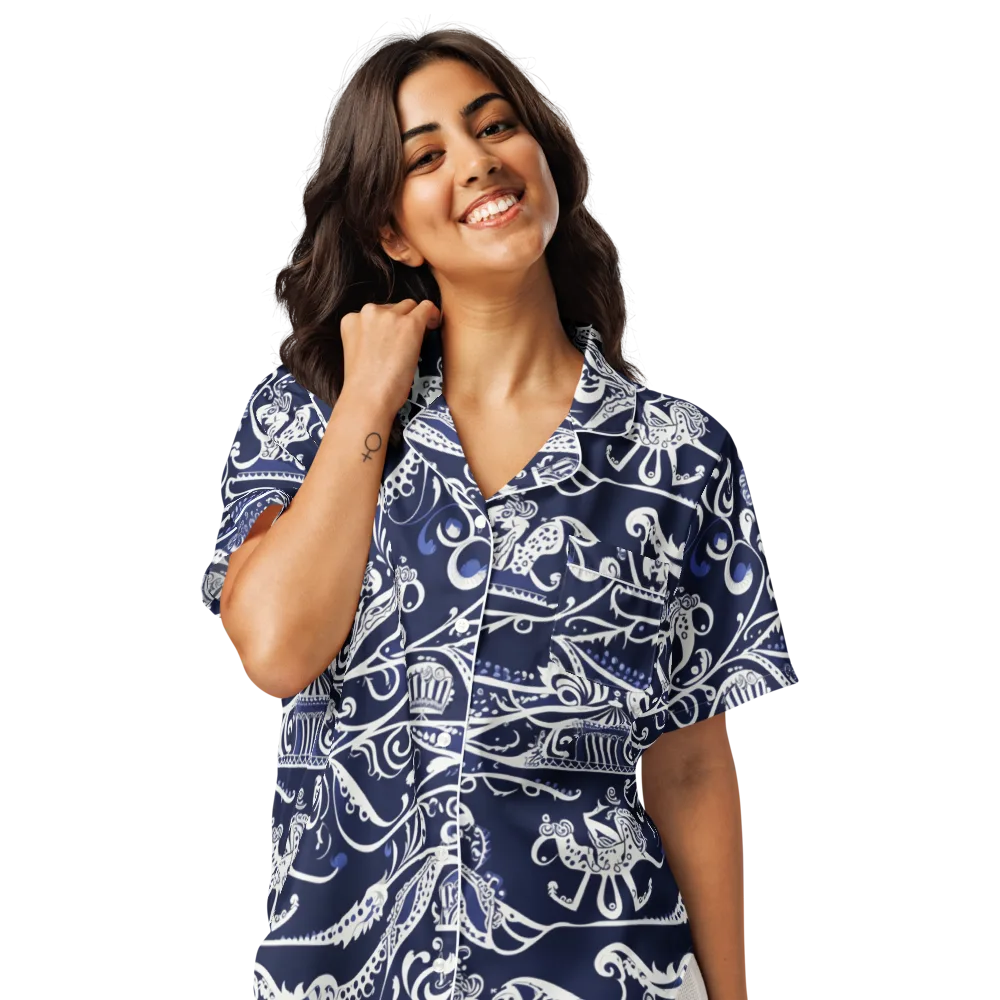 Navy Circus on Women's Short Sleeve Pajama Top — Front