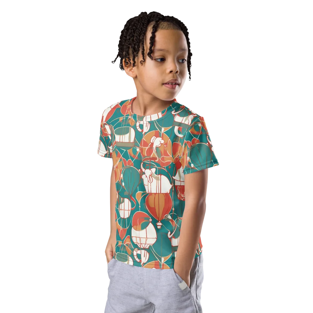 Elephant Airlift on Kids Crew Neck T-Shirt — Left Front