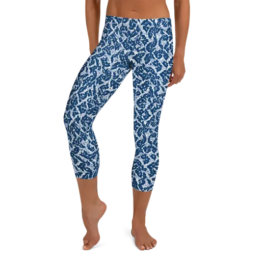 Blue Garden Lattice on a Capri Leggings