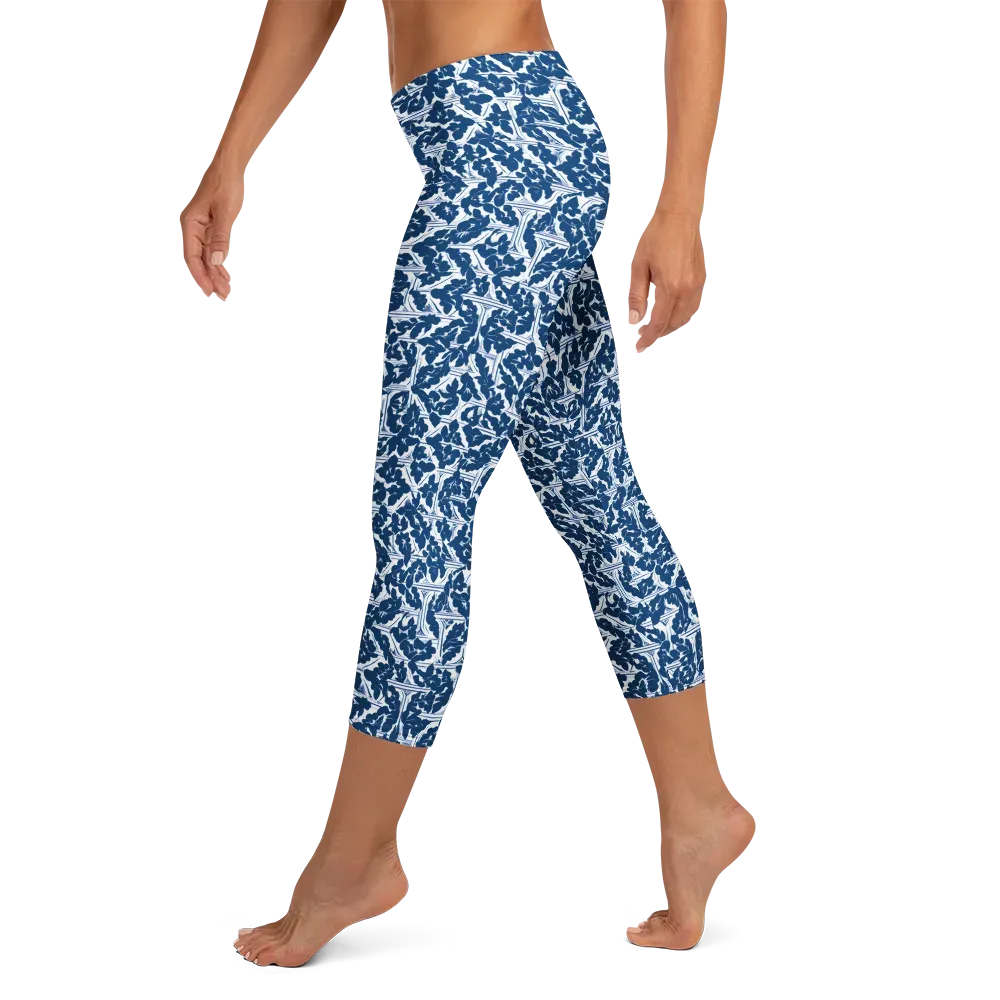 Blue Garden Lattice on Capri Leggings — Left