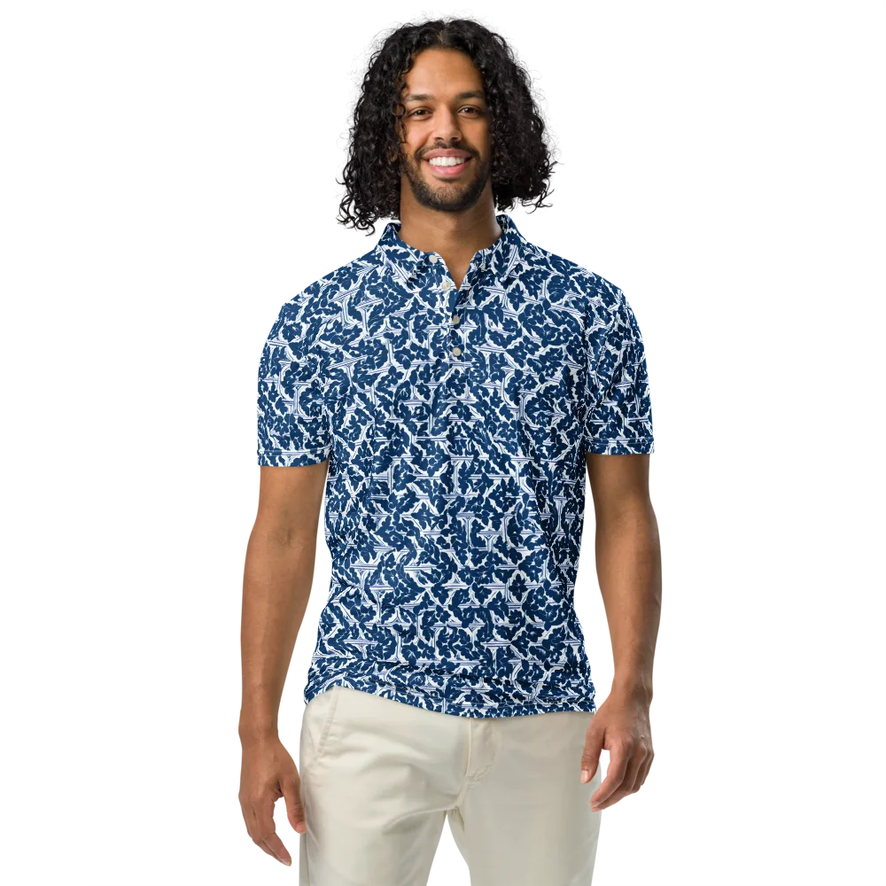 Blue Garden Lattice on Men's Slim Fit Polo Shirt — Front