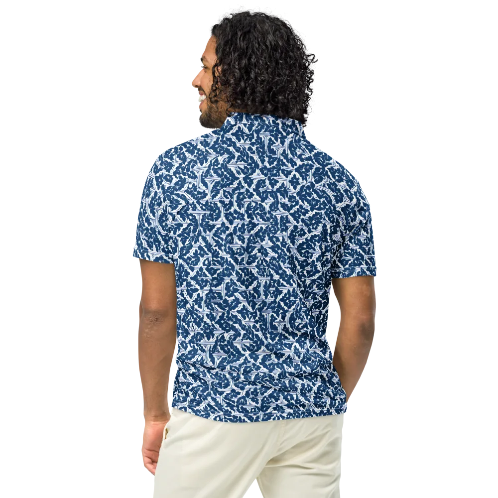 Blue Garden Lattice on Men's Slim Fit Polo Shirt — Back