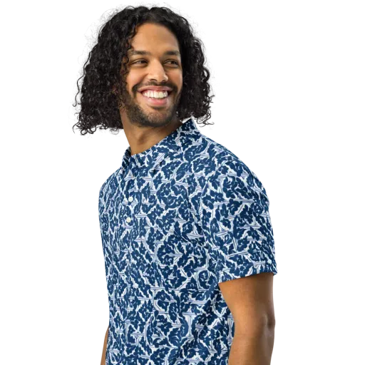 Blue Garden Lattice on a Men's Slim Fit Polo Shirt