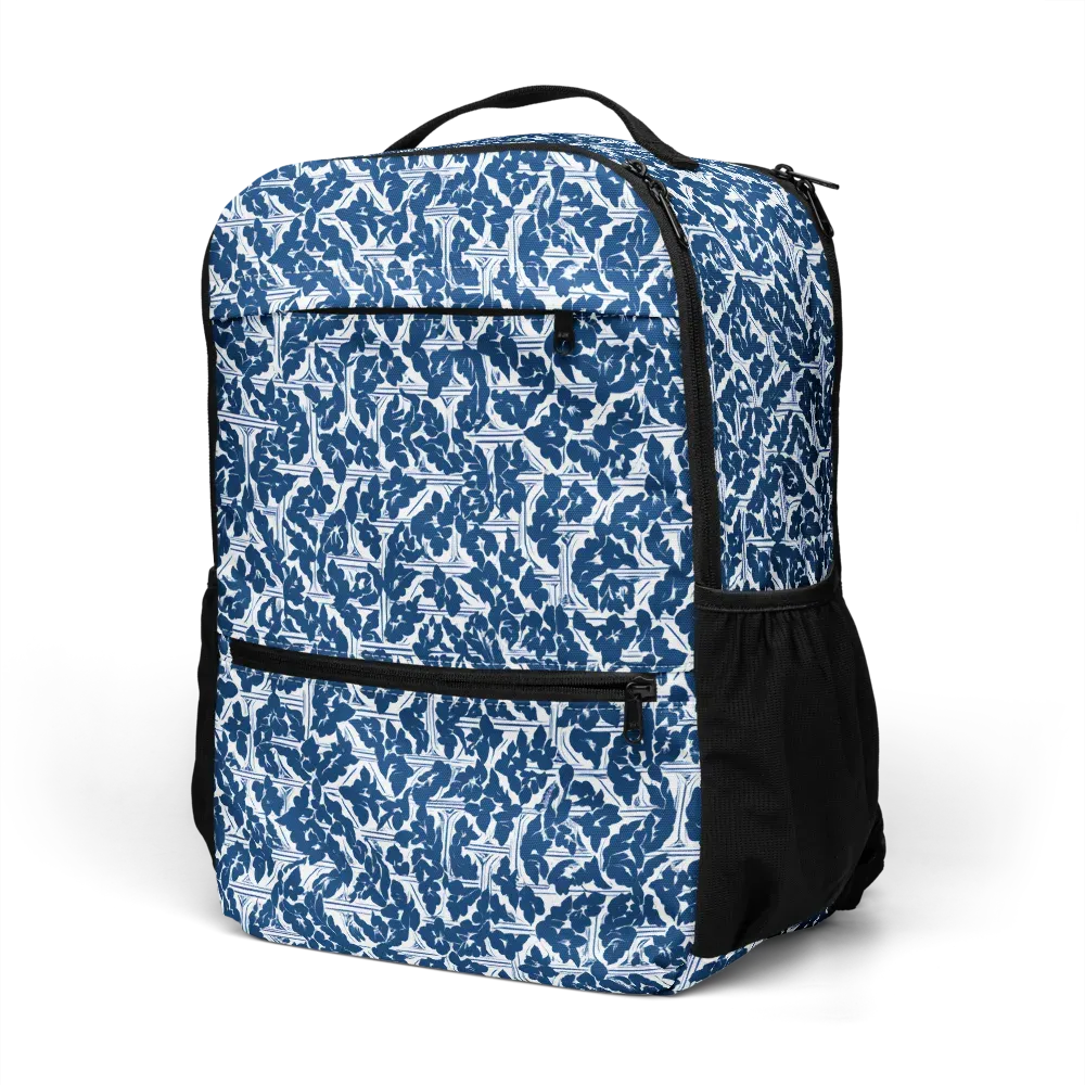Blue Garden Lattice on Utility Backpack — Left Front