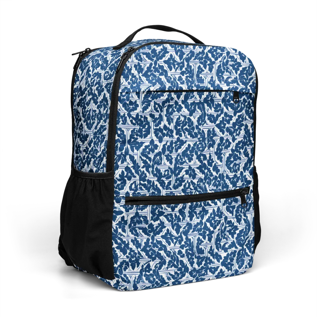Blue Garden Lattice on Utility Backpack — Right Front