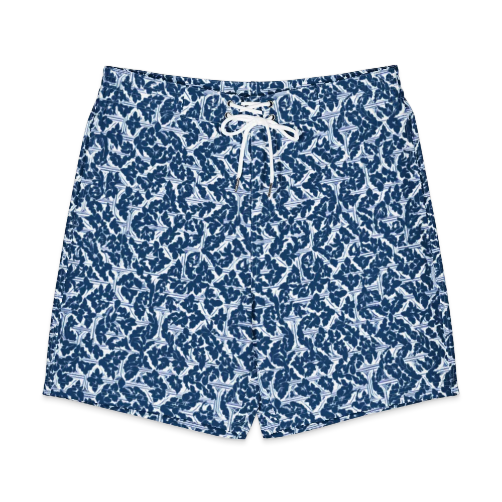 Blue Garden Lattice on Men's Board Shorts — Front