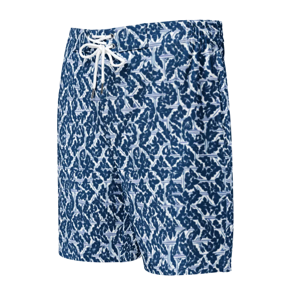 Blue Garden Lattice on Men's Board Shorts — Front