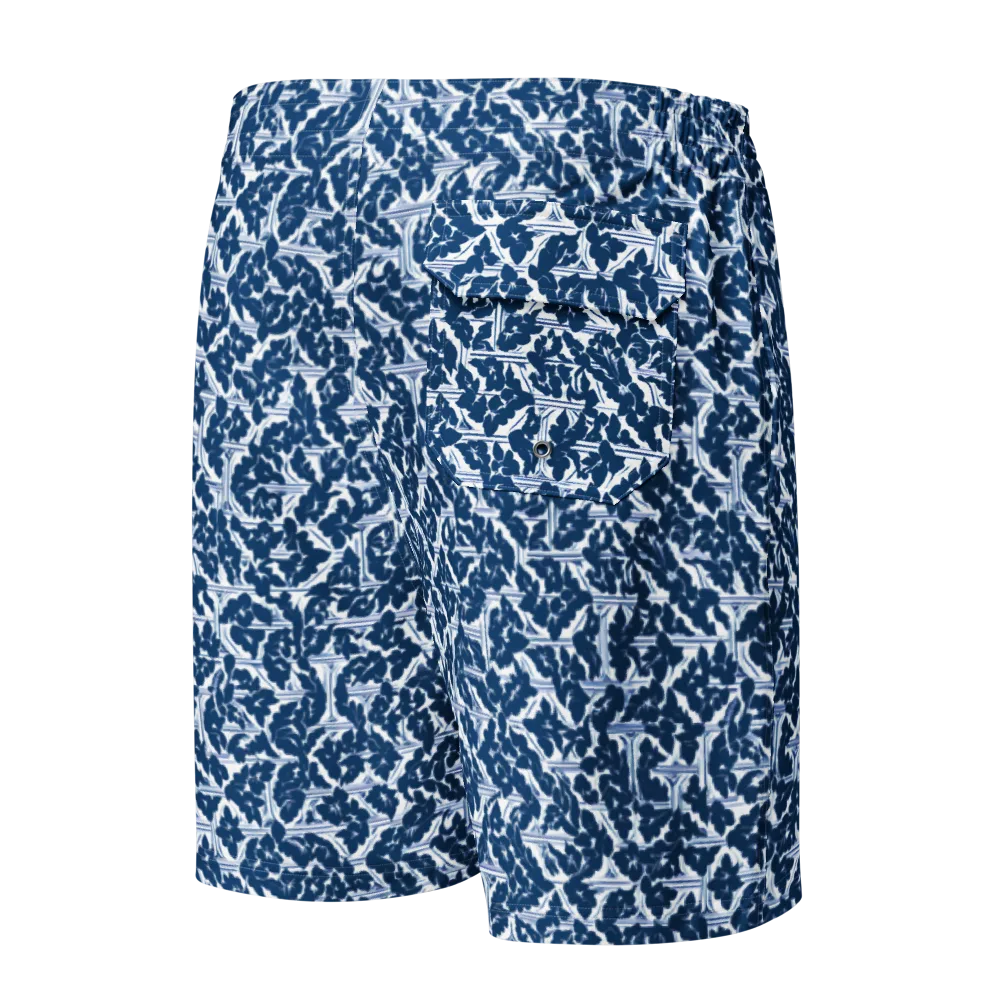Blue Garden Lattice on Men's Board Shorts — Back