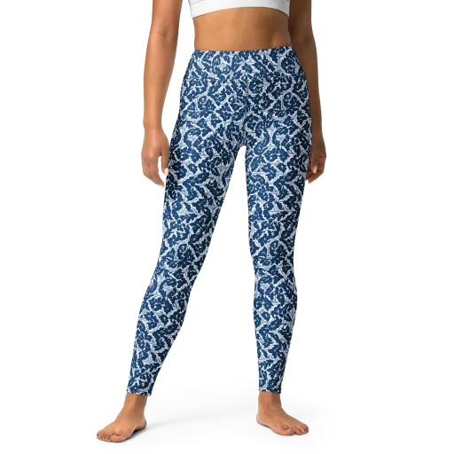 Blue Garden Lattice on a Yoga Leggings