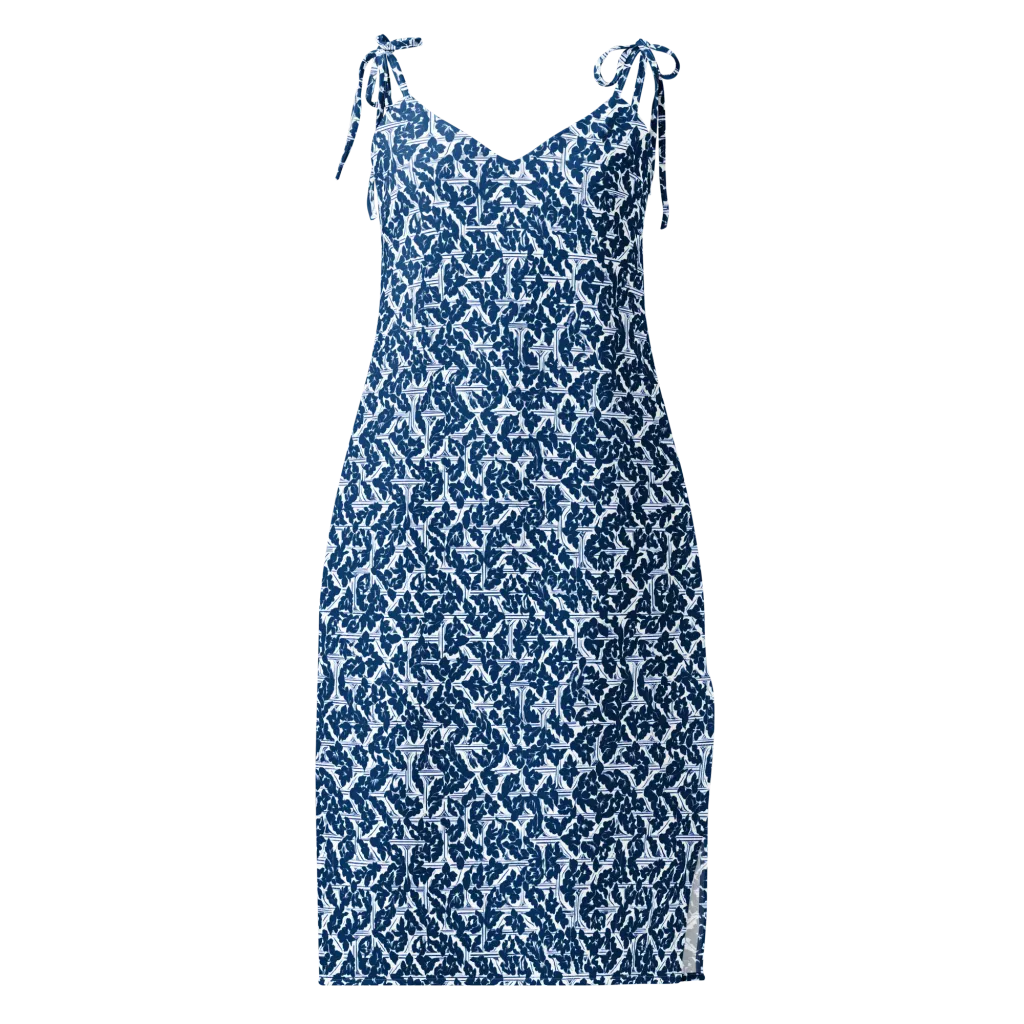 Blue Garden Lattice on Slip Dress — Front