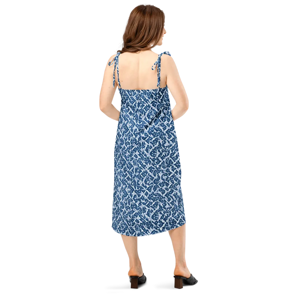 Blue Garden Lattice on Slip Dress — Back