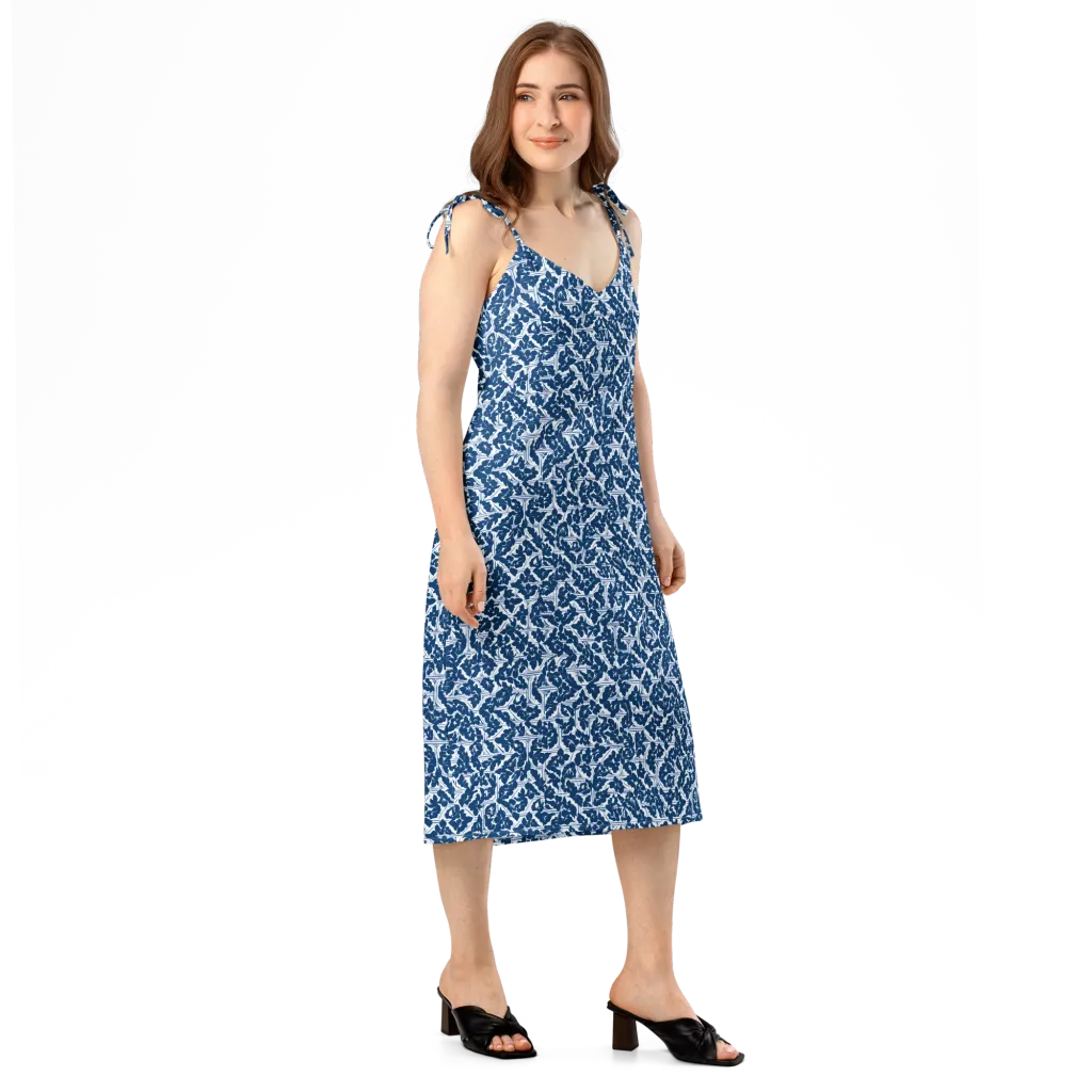 Blue Garden Lattice on Slip Dress — Right Front