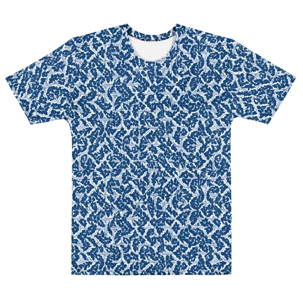Blue Garden Lattice on Men's Cotton Crew Neck T-Shirt — Front