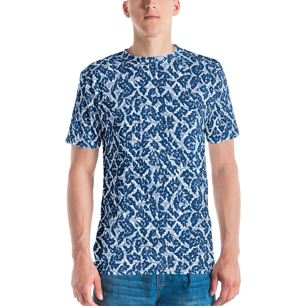 Blue Garden Lattice on Men's Crew Neck T-Shirt — Front