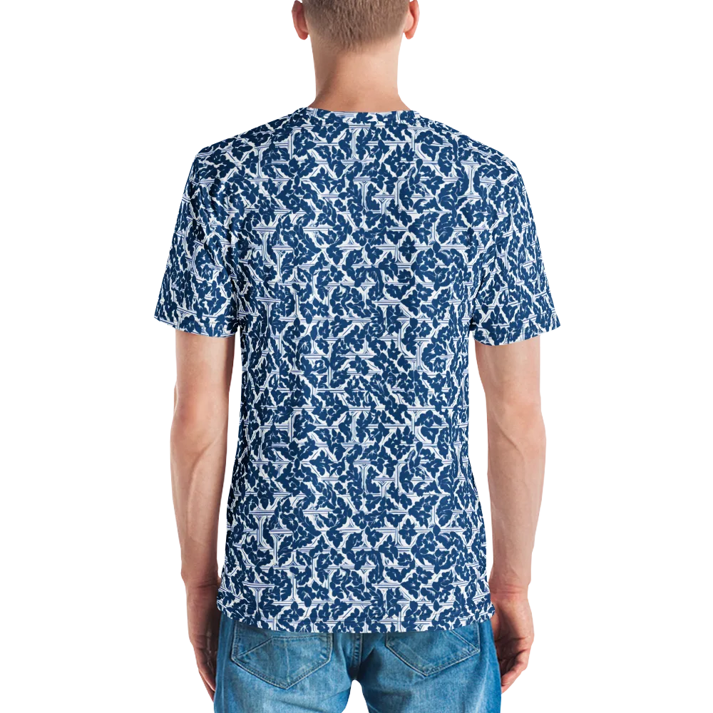 Blue Garden Lattice on Men's Crew Neck T-Shirt — Back