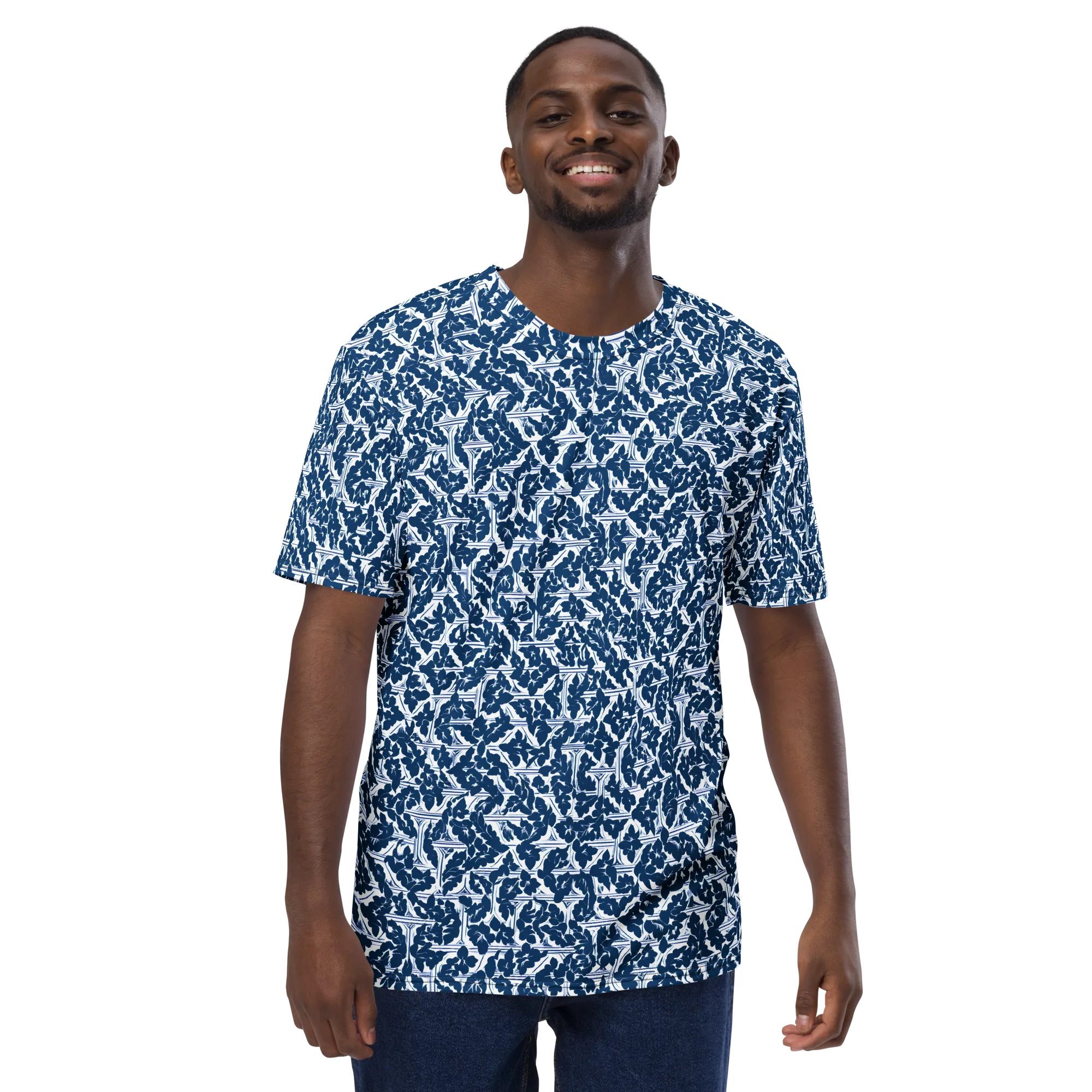 Blue Garden Lattice on Men's Crew Neck T-Shirt — Front