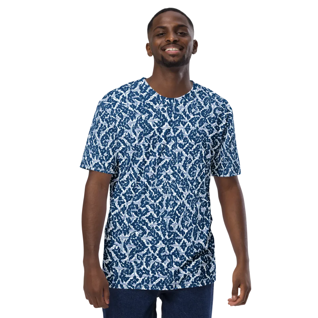 Blue Garden Lattice on Men's Crew Neck T-Shirt — Front