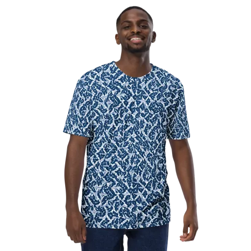 Blue Garden Lattice on a Men's Crew Neck T-Shirt