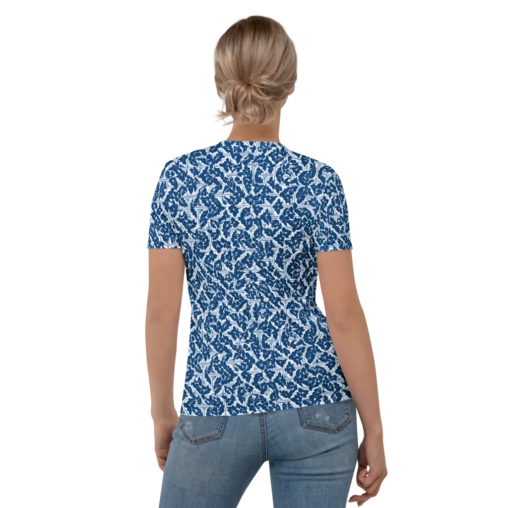 Blue Garden Lattice on Women's Crew Neck T-Shirt — Back