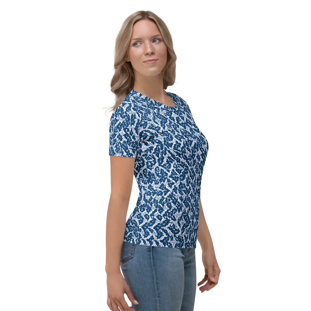 Blue Garden Lattice on Women's Crew Neck T-Shirt — Right