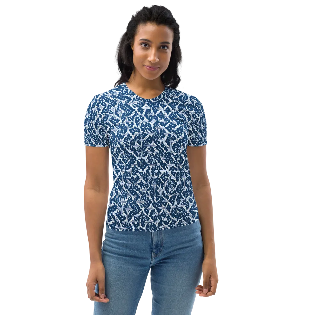 Blue Garden Lattice on Women's Crew Neck T-Shirt — Front