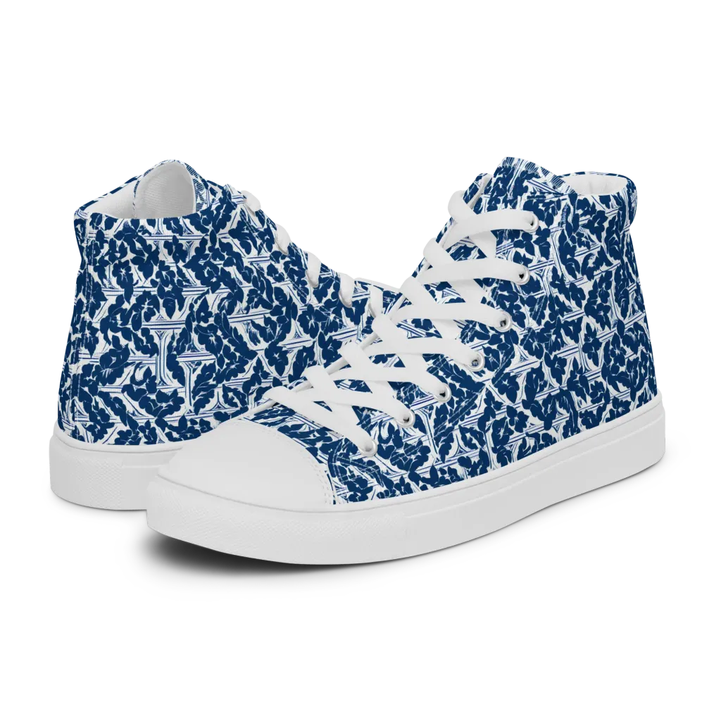 Blue Garden Lattice on Women's High Top Canvas Shoes — Left