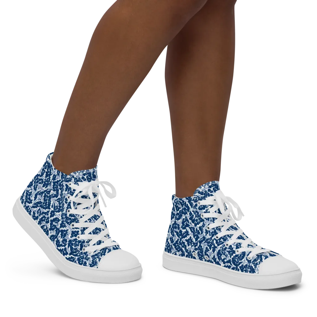 Blue Garden Lattice on Women's High Top Canvas Shoes — Right
