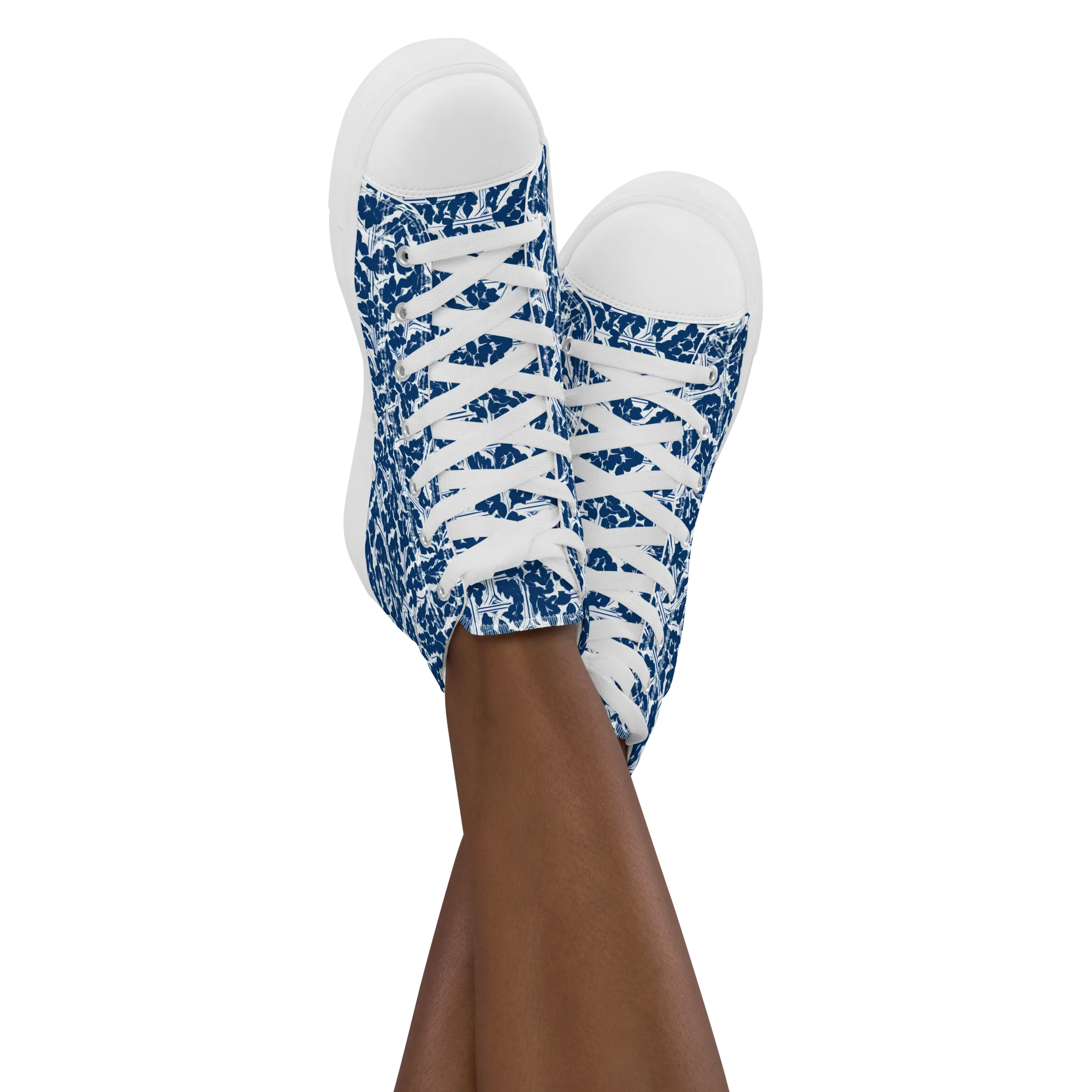 Blue Garden Lattice on Women's High Top Canvas Shoes — Front