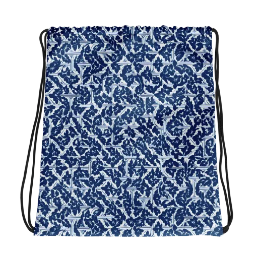 Blue Garden Lattice on a Drawstring Bag