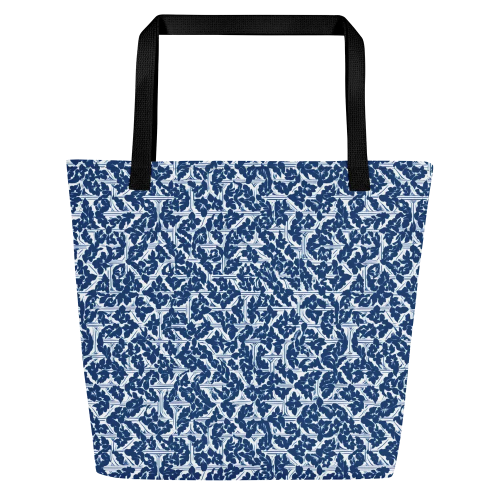 Blue Garden Lattice on Large Tote Bag W/ Pocket — Front