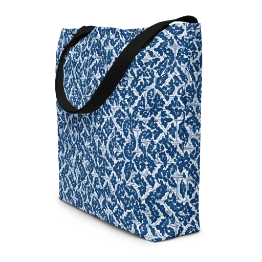 Blue Garden Lattice on a Large Tote Bag W/ Pocket