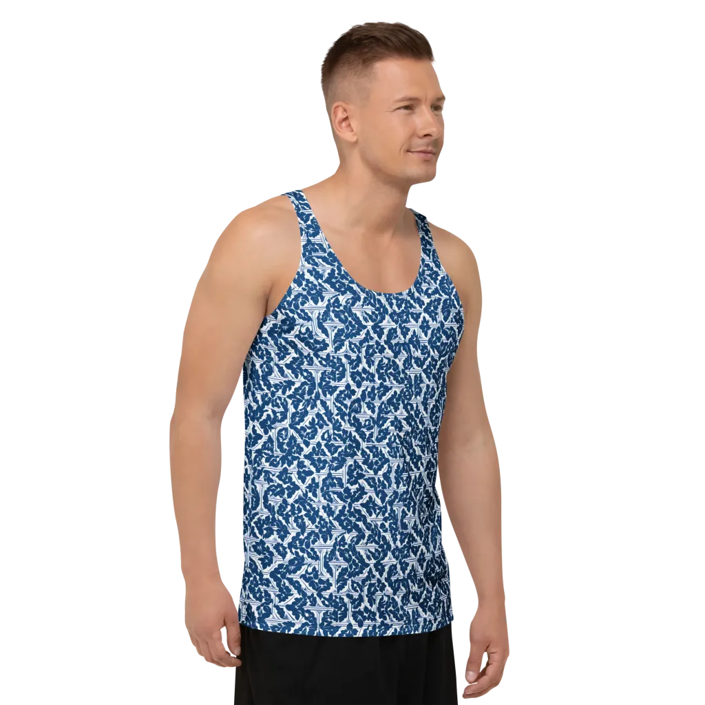 Blue Garden Lattice on Men's Tank Top — Right Front