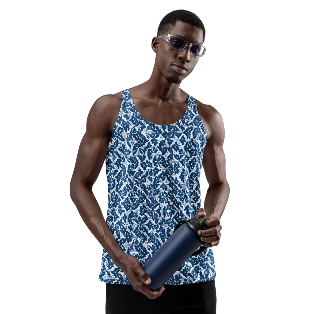 Blue Garden Lattice on Men's Tank Top — Front
