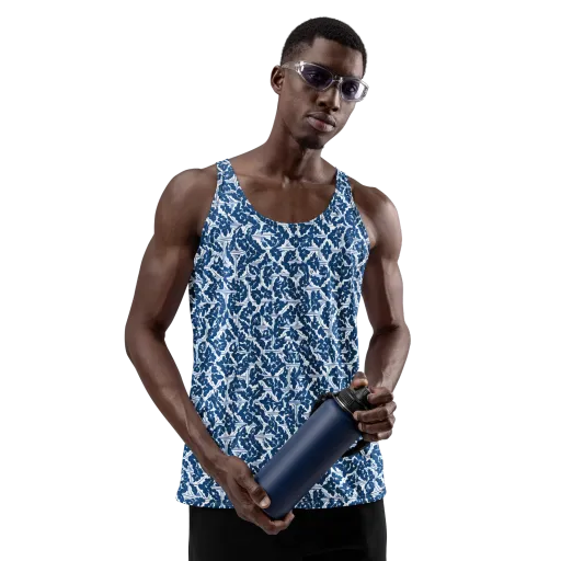 Blue Garden Lattice on a Men's Tank Top