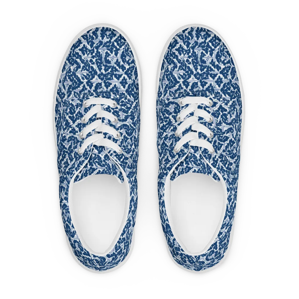 Blue Garden Lattice on Men's Lace-Up Canvas Shoes — Front