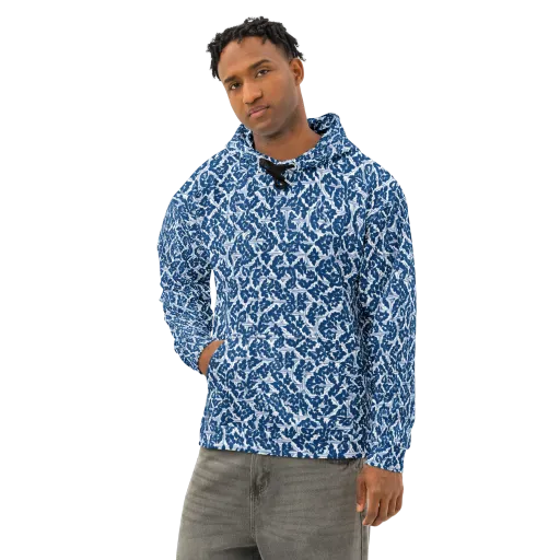 Blue Garden Lattice on a Cotton Hoodie
