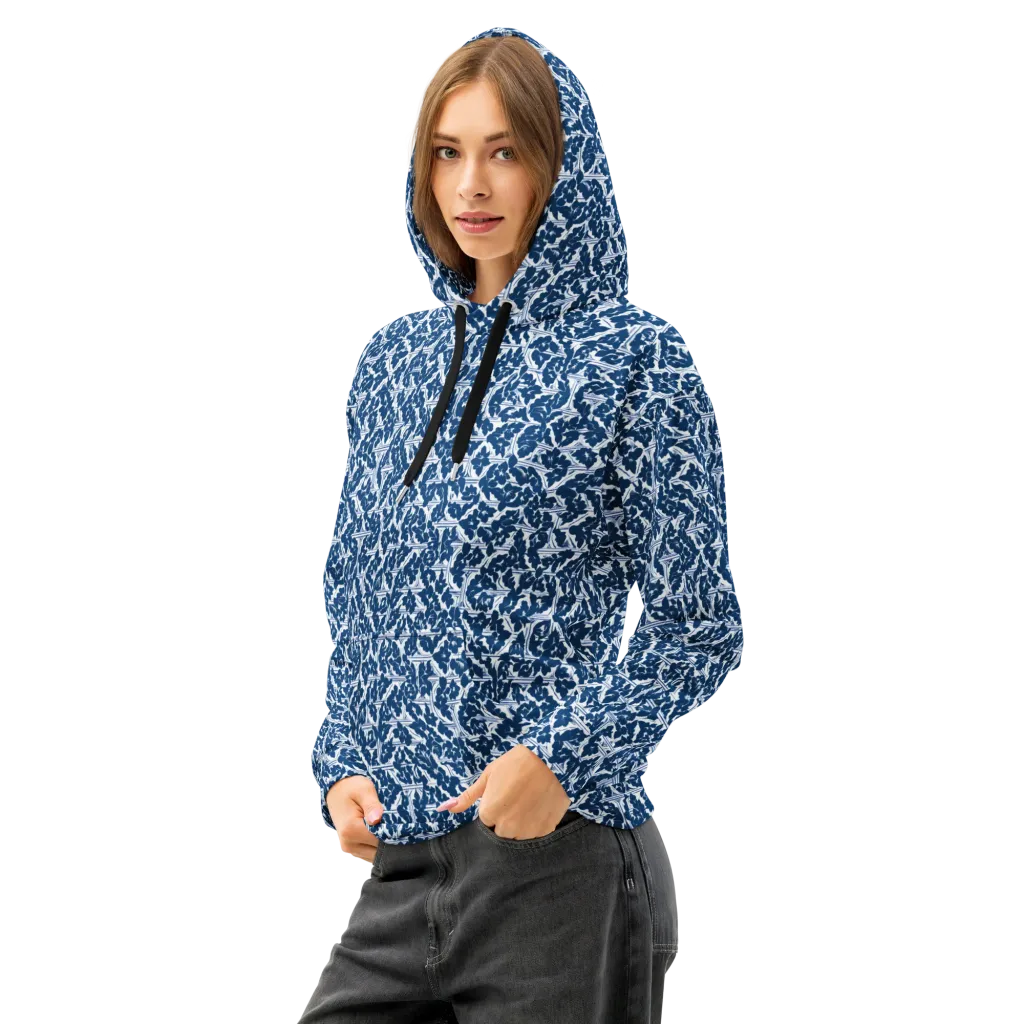 Blue Garden Lattice on Cotton Hoodie — Left Front