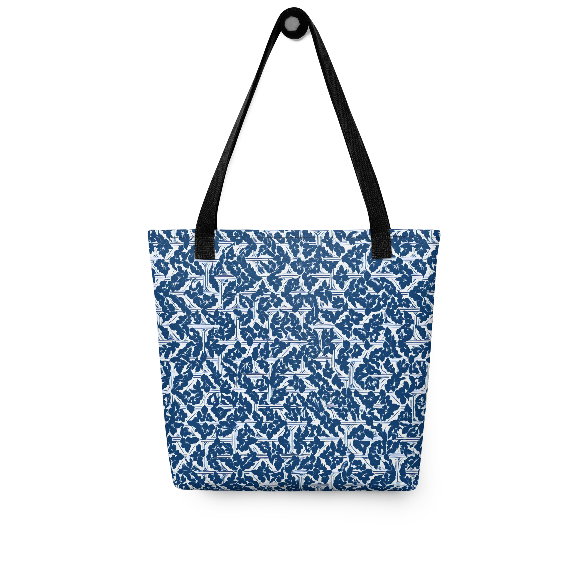 Blue Garden Lattice on Tote Bag — Front
