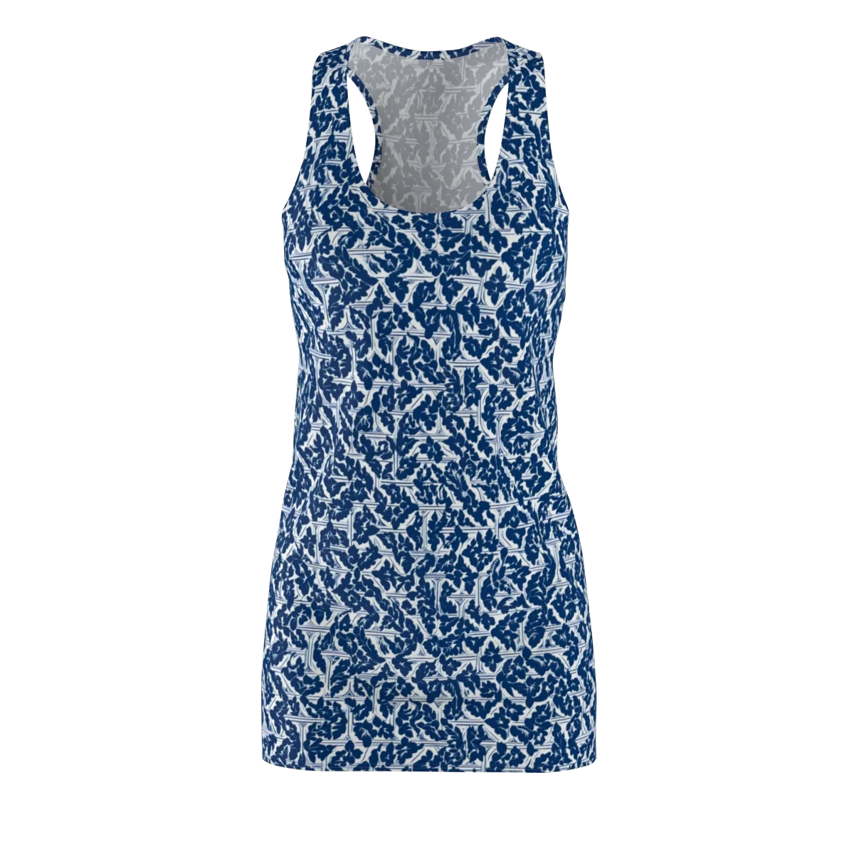 Blue Garden Lattice on Racerback Dress — Front