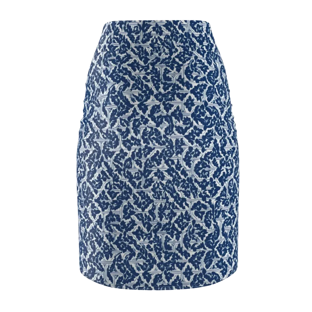 Blue Garden Lattice on Pencil Skirt — Back