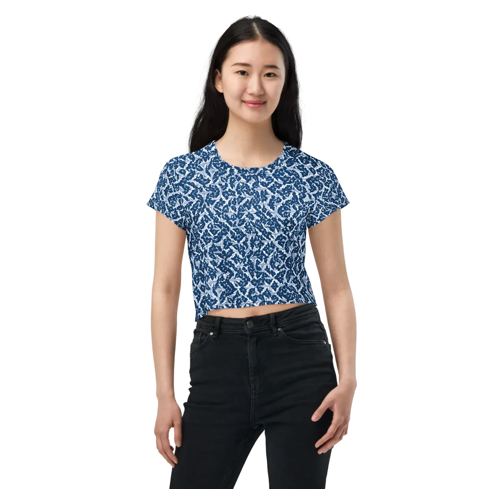 Blue Garden Lattice on Crop Tee — Front