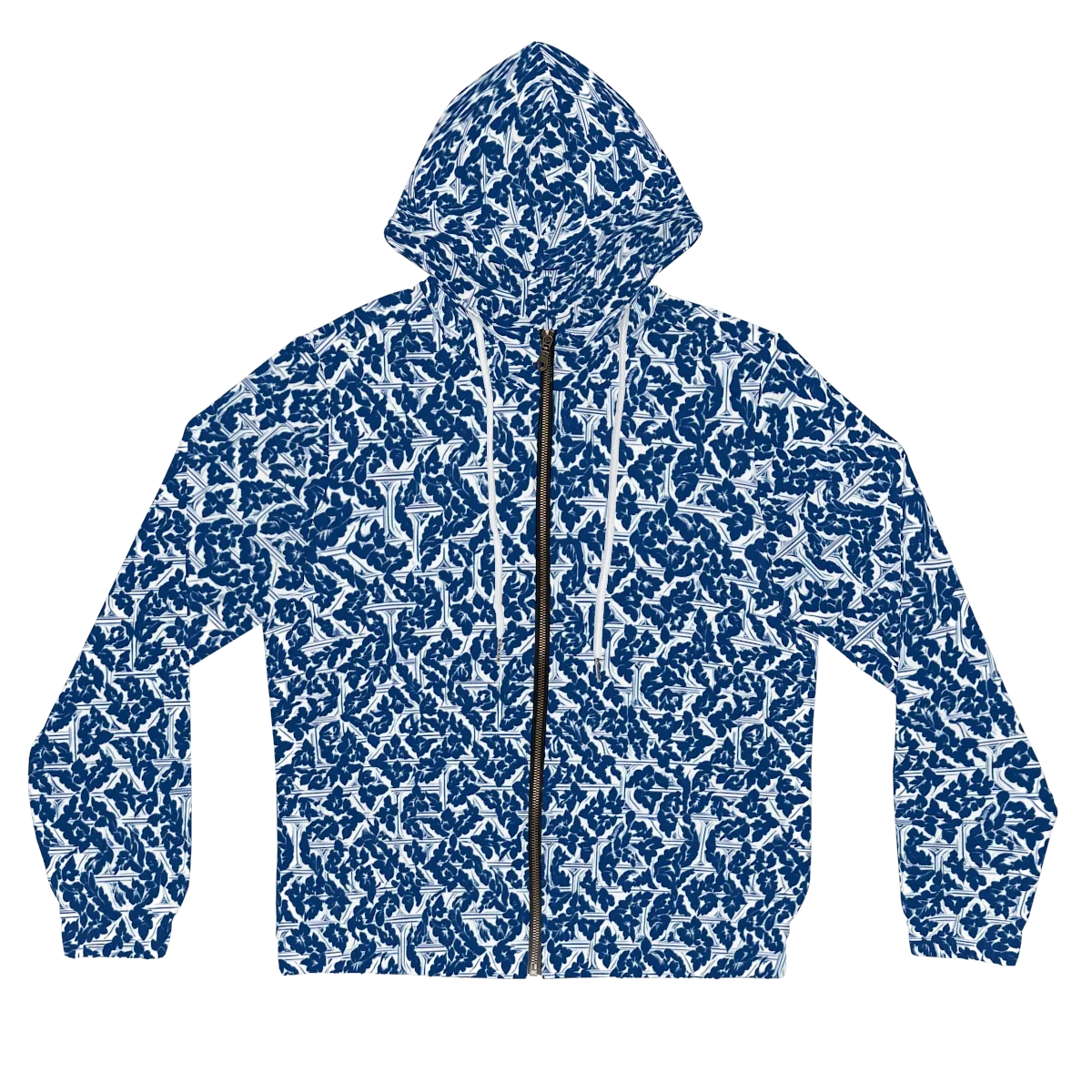 Blue Garden Lattice on Women's Full-Zip Hoodie — Front